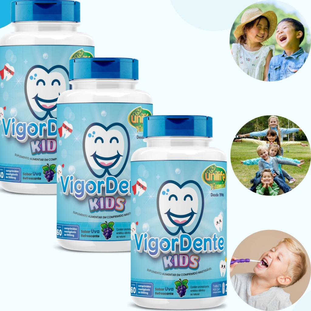Cálcio Infantil Kids 180 Comprimidos Mastigável Vigordente Suplemento com Magnésio Sabor Uva Unilife