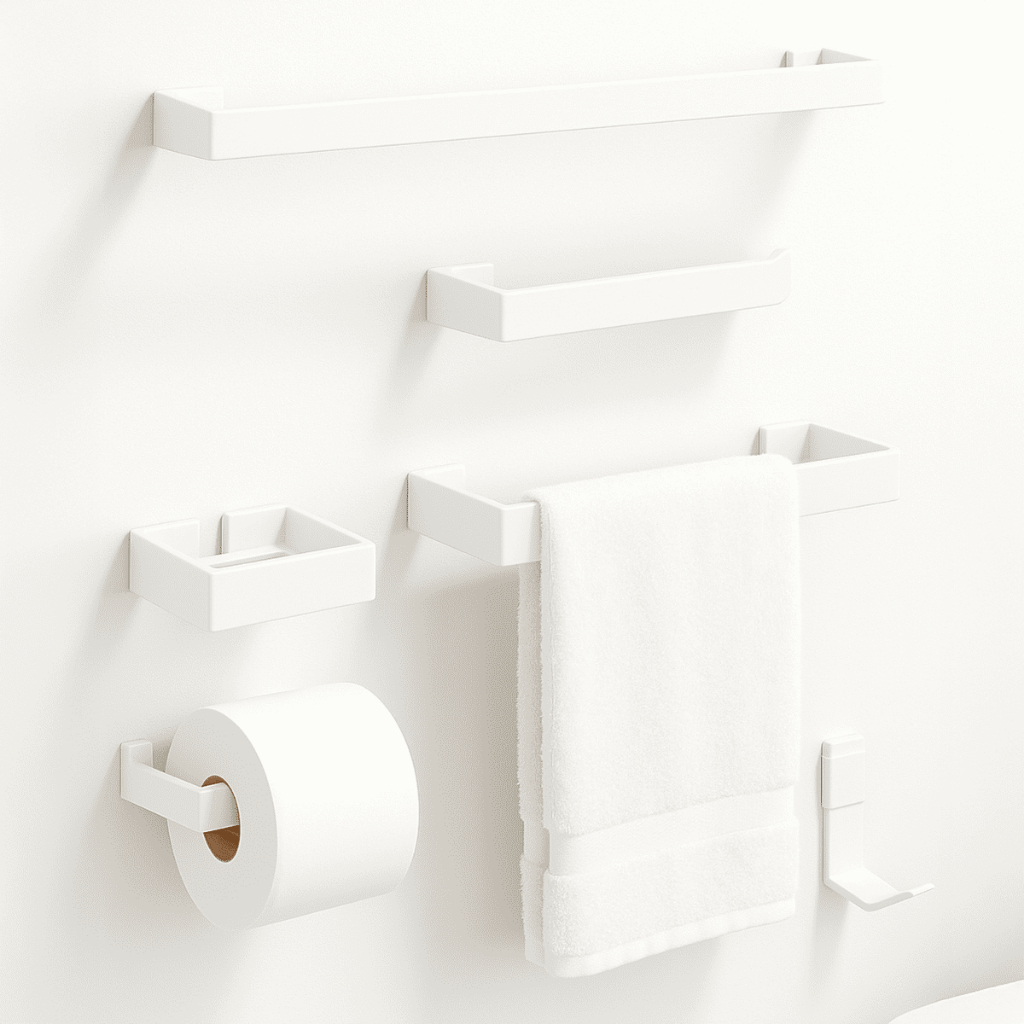 Kit Acessórios Para Banheiro 6 Peças Branco Alumínio Polido Anti Ferrugem Resistente Elegante