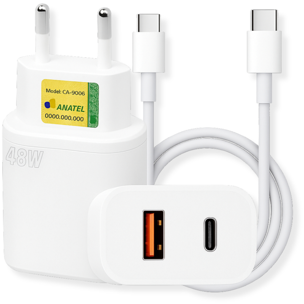Carregador Turbo 48w Para Samsung A15 A34 A35 A54 S22 S23 S24 S25 S26 Ultra iPhone 14 15 16 17+ Cabo