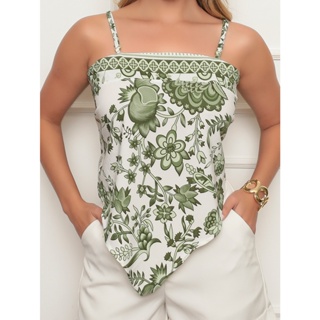 T-102Travachic Regata Feminina com Estampa Floral e Bainha Irregular para Férias, Primavera e Verão, Roupa de Praia, em Oferta na Shopee