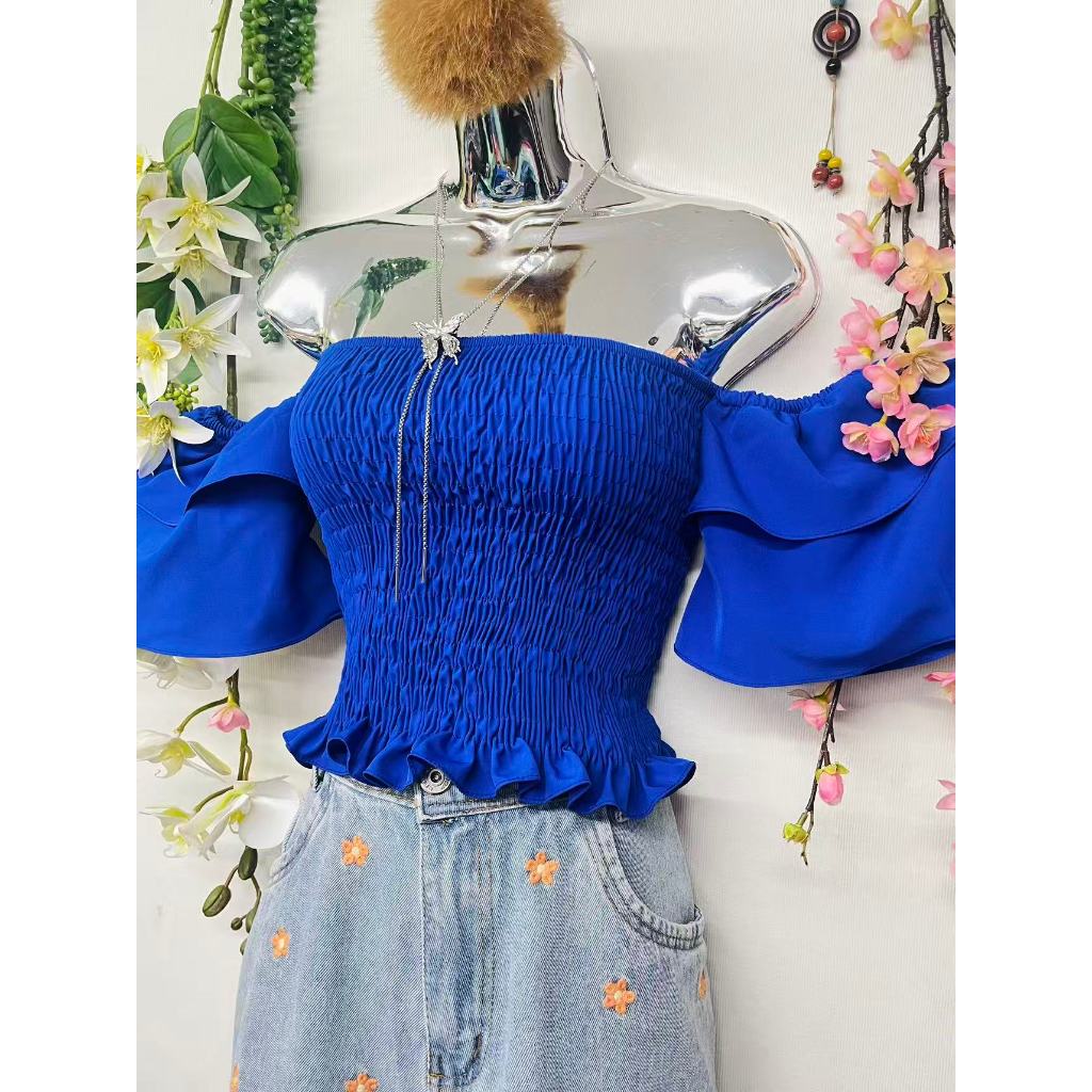 B-115Top cropped , elástico, estilo cigano, disponível em várias cores.