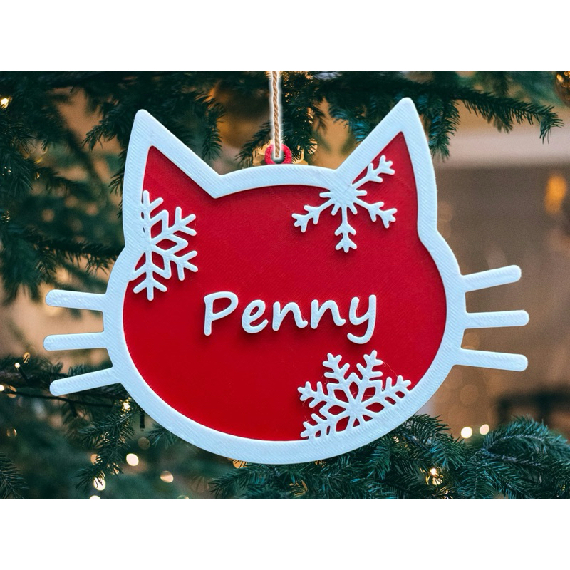 Plaquinha Natalina Gato Personalizada – Nome em 3D – Enfeite de Natal Pet 🎄 (ENVIAR NOME NO CHAT)