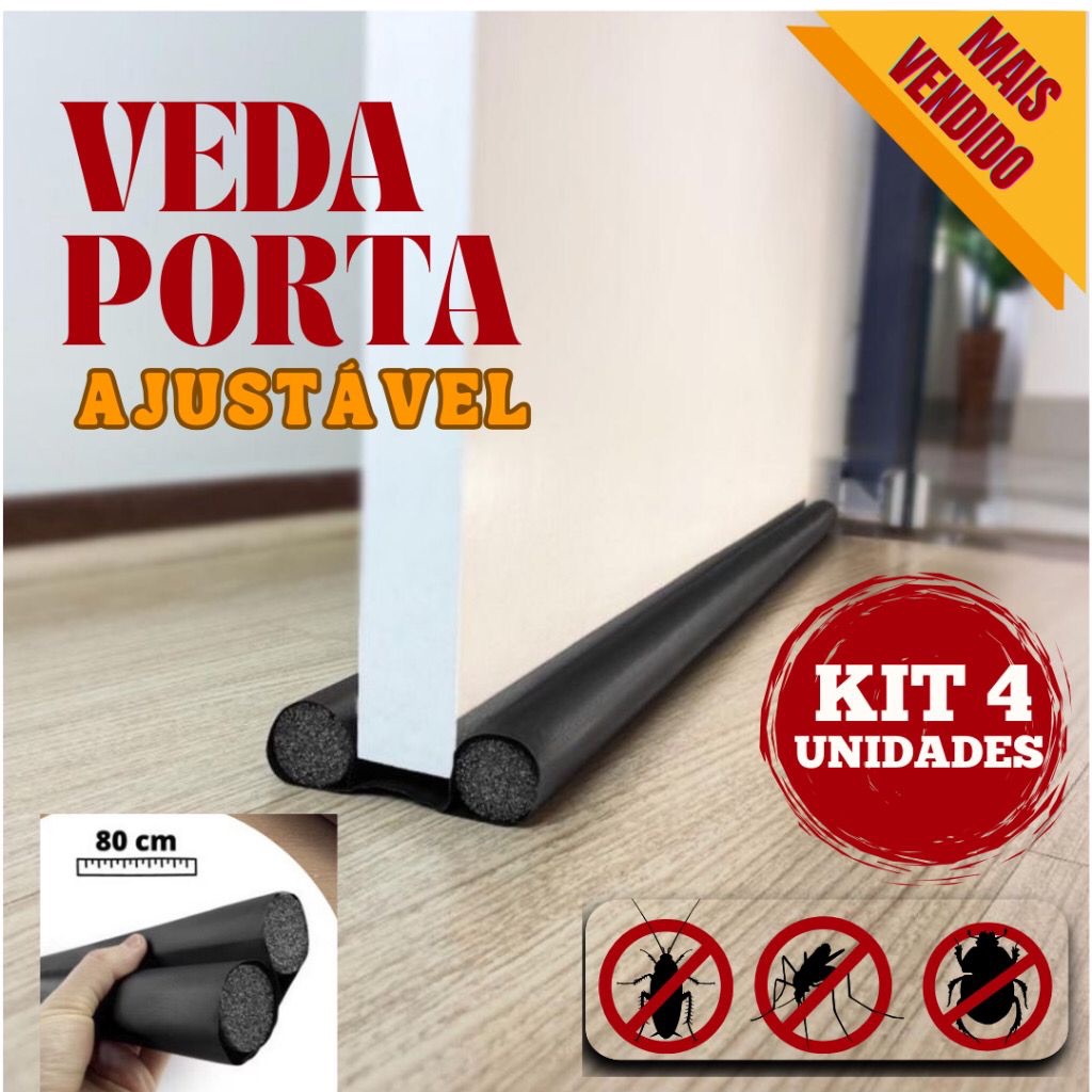 Kit 4 Veda Porta Protetor de Porta Rolinho IMPERMEÁVEL AJUSTÁVEL duplo 80cm em Oferta na Shopee