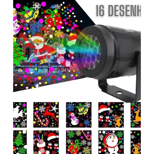 Projetor Natalino Led Natal 16 Desenhos 3d Portatil Bivolt