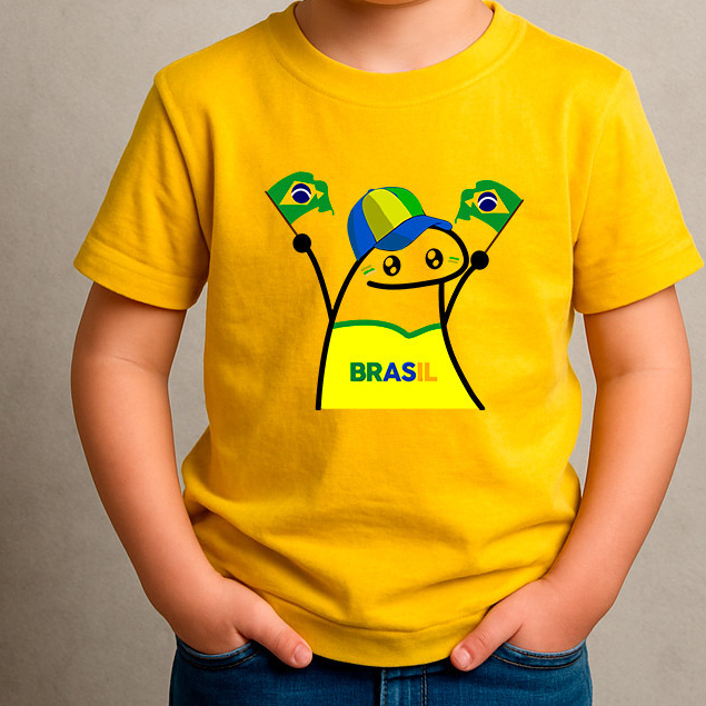Camiseta camisa blusa Infantil  Flork Torcendo Bandeira Do Brasil Algodão100%