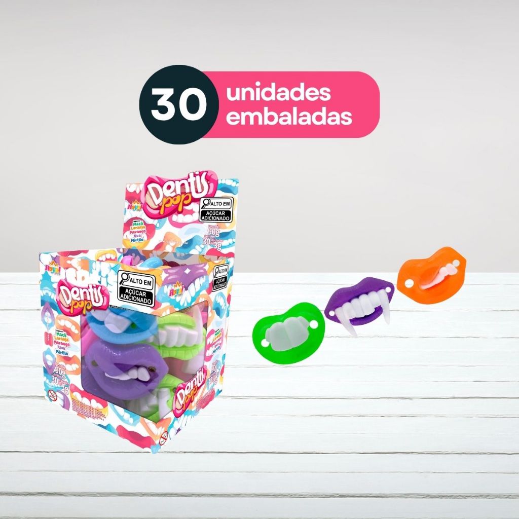 Pirulito de Dentatura - Dentis Pop - Pirulito de chupeta 30 unidades