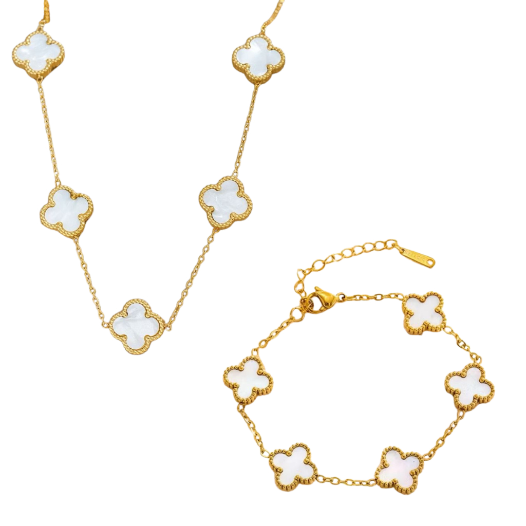 Colar e Pulseira de Trevo 5 Folhas Kit Virginia Neymar Feminino e Masculino Aço Inox Prova D'agua em Oferta na Shopee