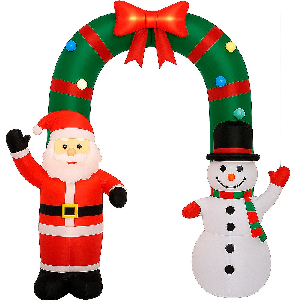 Arco Inflável Gigante 2,4m Bengala de Natal Papai Noel Boneco de Neve Iluminação LED Bivolt