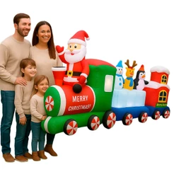 Trem Inflável Gigante 2,7m Papai Noel Pinguim Rena Iluminação LED Bivolt Decoração Natal