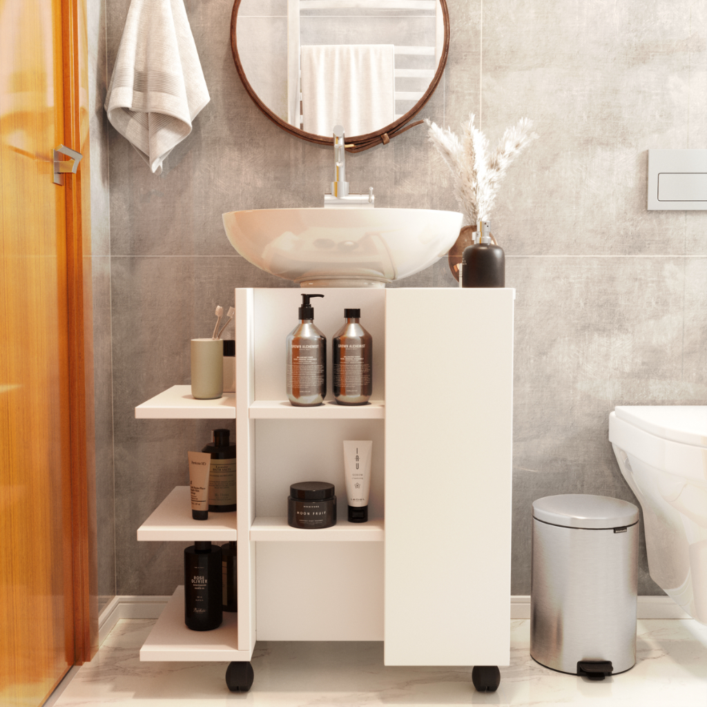 Armário Gabinete Organizador Para Banheiro Classic Retrô Com 1 Porta e Pés em Rodízios - JM3 Móveis em Oferta na Shopee