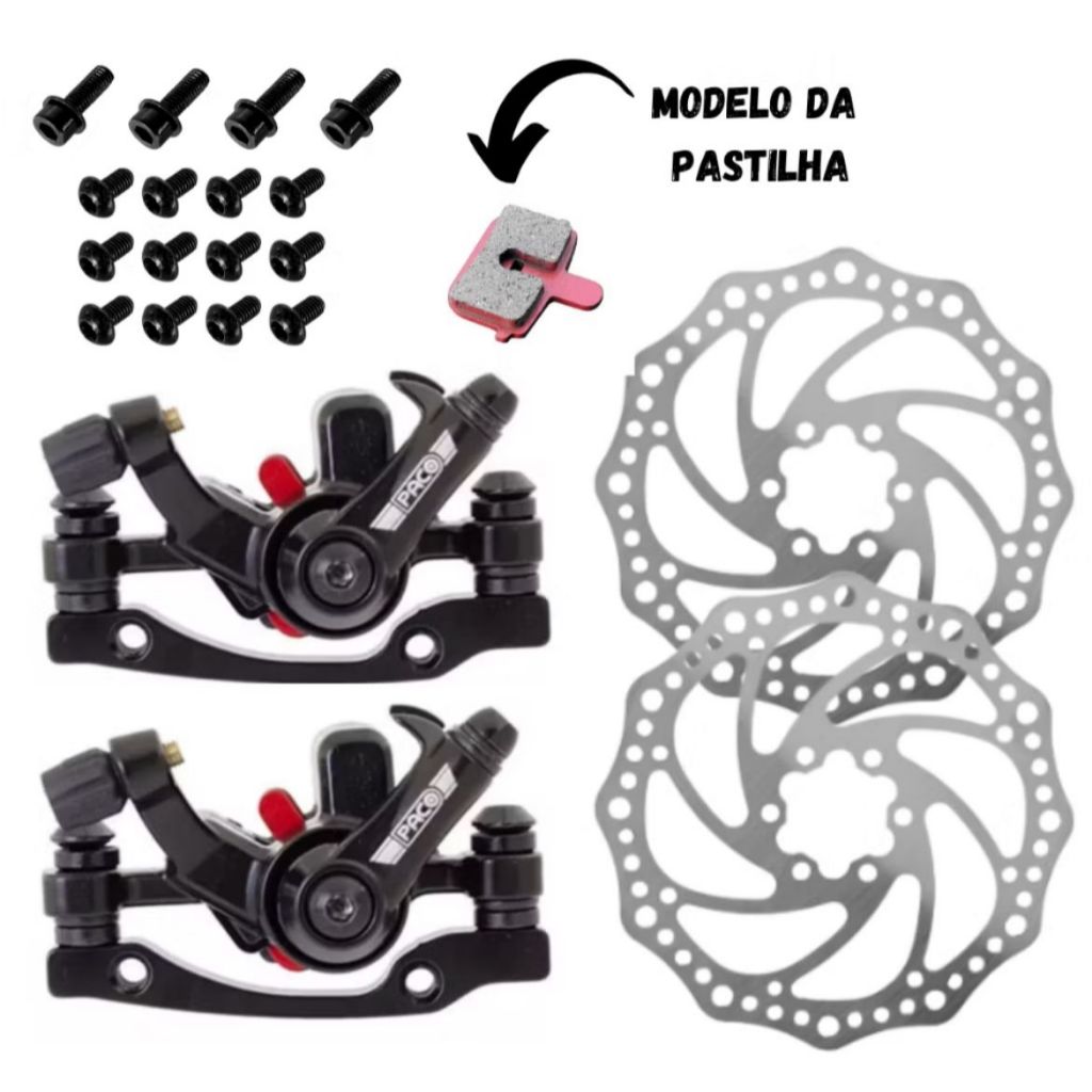 Kit De Pinça Freio A Disco Mecânico Para Bike Bicicleta 160mm Paco Com Pastilha Quadrada Aro 26 - 29