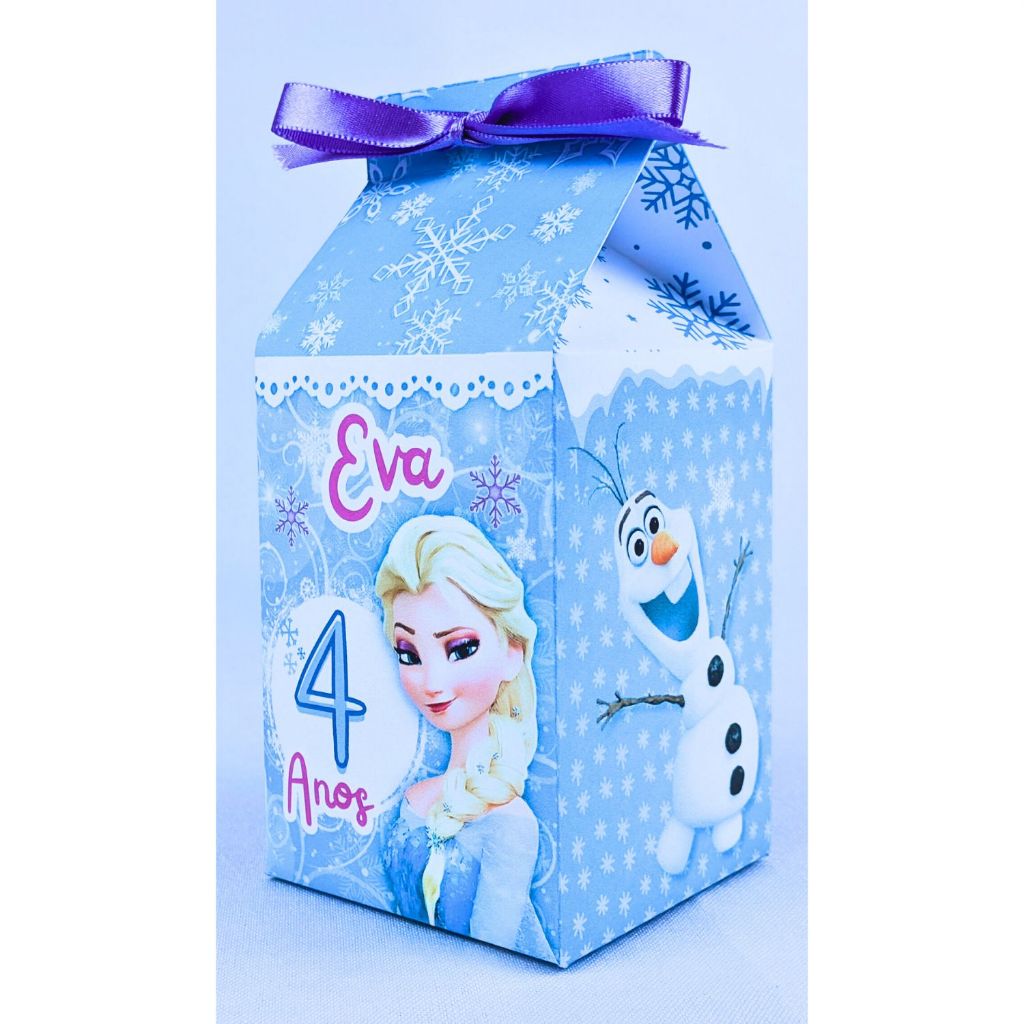 Kit 10 a 55 Caixinha Milk Frozen Azul Personalizada de Papel Offset 180g