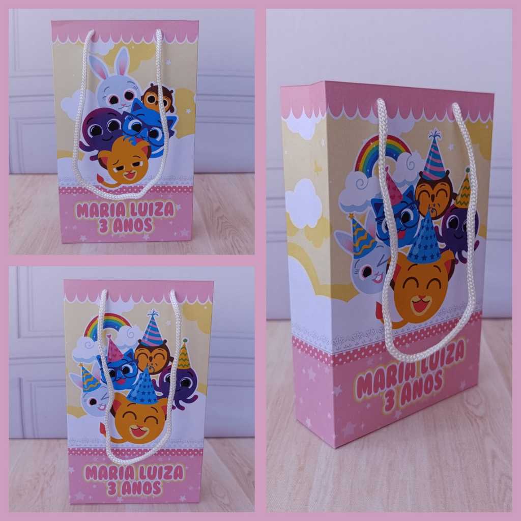 SACOLINHA PERSONALIZA LEMBRANCINHA PERSONALIZADOS FESTA ANIVERSÁRIO BOLO FOFOS PEGUE E MONTE NOME E IDADE