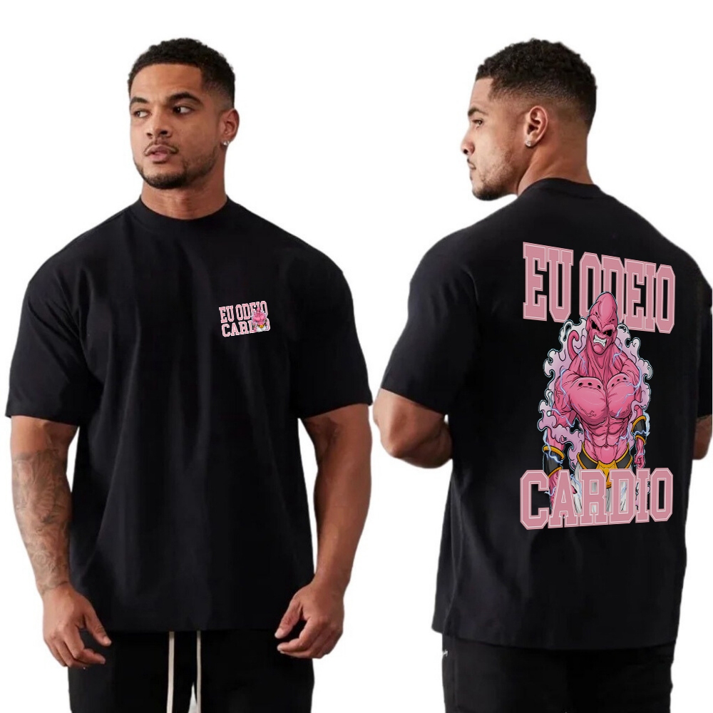 Camiseta Oversized Premium Majin Boo Maromba Odeio Cardio 100% Algodão Treino Academia Maromba