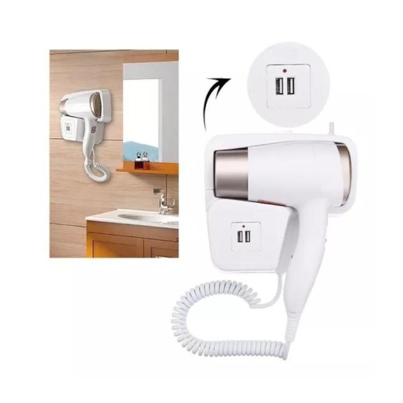 Kit 5 Secadores Profissionais de Parede com USB 110V  Ideal para Hotel, Academia e casa  Secagem rápida de cabelo