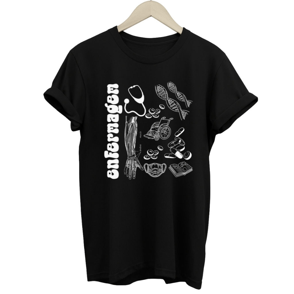 Camisa Farda Curso de Enfermagem Blusa Retrô Estampada Universitária 100% Algodão Enfermeiro