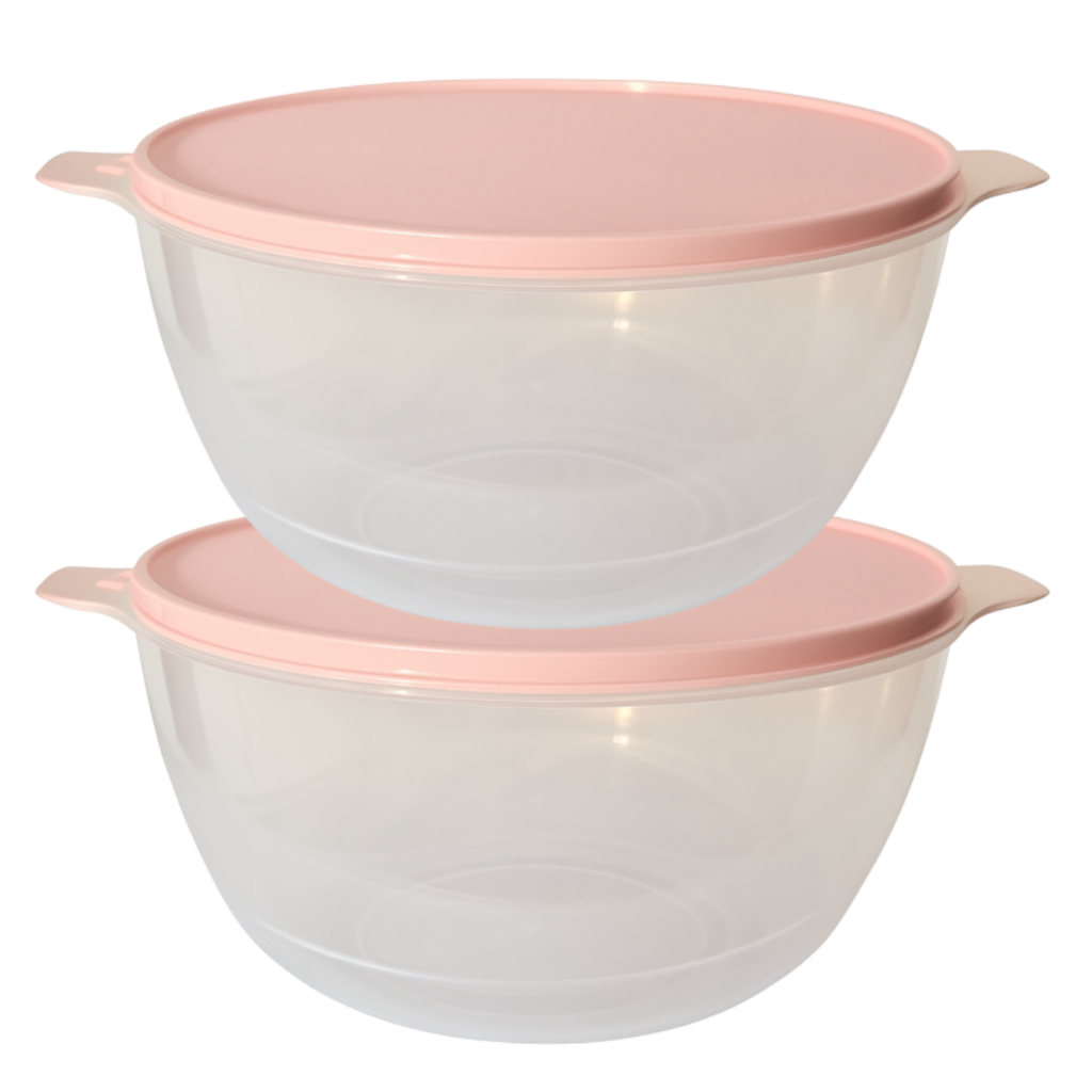 Kit Bowls Saladeiras Grandes 6 Litros 2 Unidades Transparente com Tampa Colorida Plastico Caçarola Bacia C/ Tampa Tigela