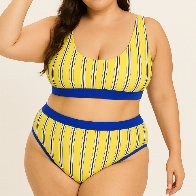 Biquíni Plus Size Estilo Cropped com Bojo Removível e Cintura Alta Confortável Ref.:153-312
