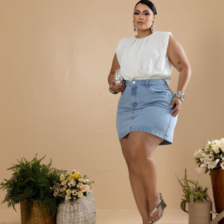 Saia Jeans Feminina Plus Size Lavagem Clara em Oferta na Shopee