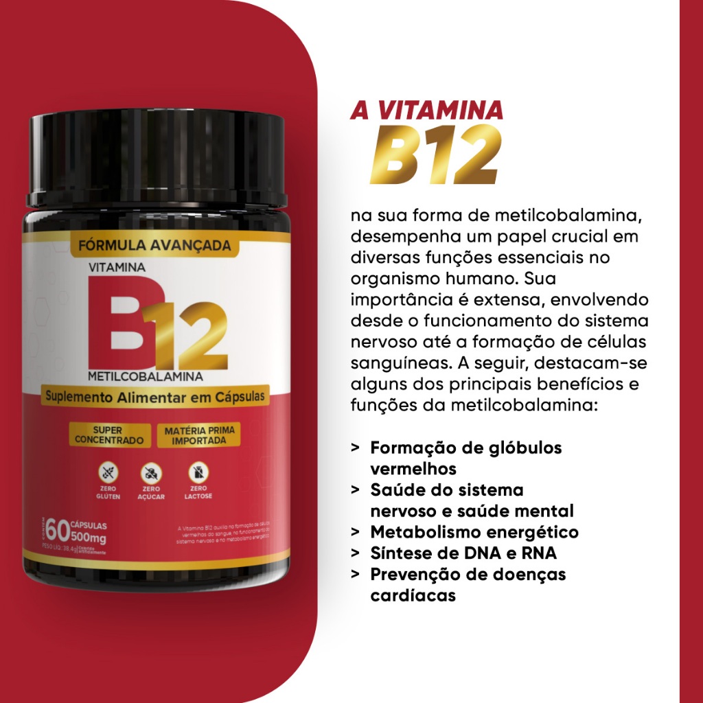 Vitamina B12 em Cápsulas | Energia, Foco e Disposição | Kit Econômico 180 Capsulas