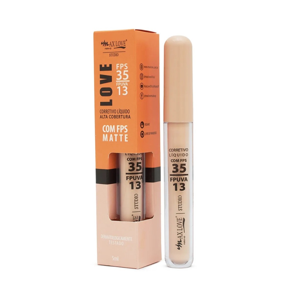 Corretivo Líquido Efeito Matte e Alta Cobertura Com FPS 35 e FPUVA 13 - Max Love em Oferta na Shopee