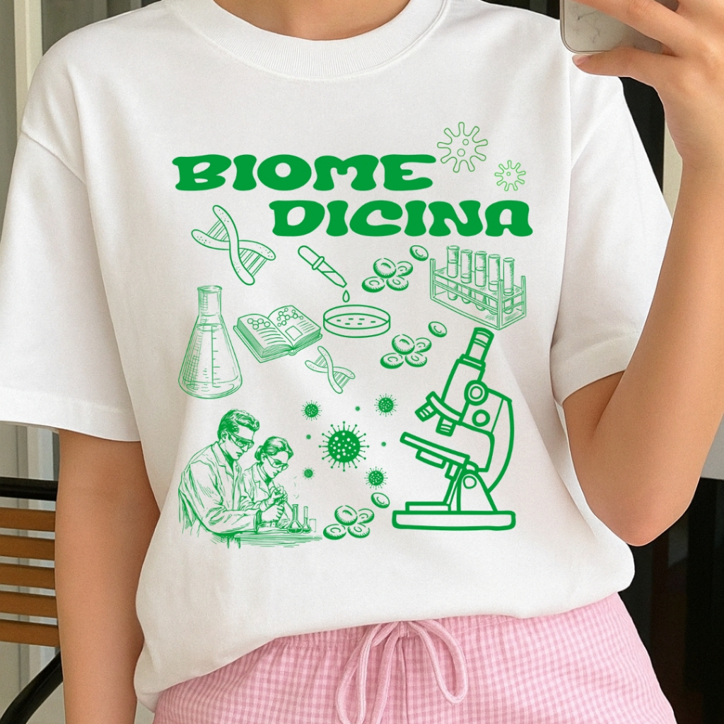 Tshirt Branca Farda Faculdade Cruso de Biomedicina 100% Algodão - Camiseta Biomedico Estampada