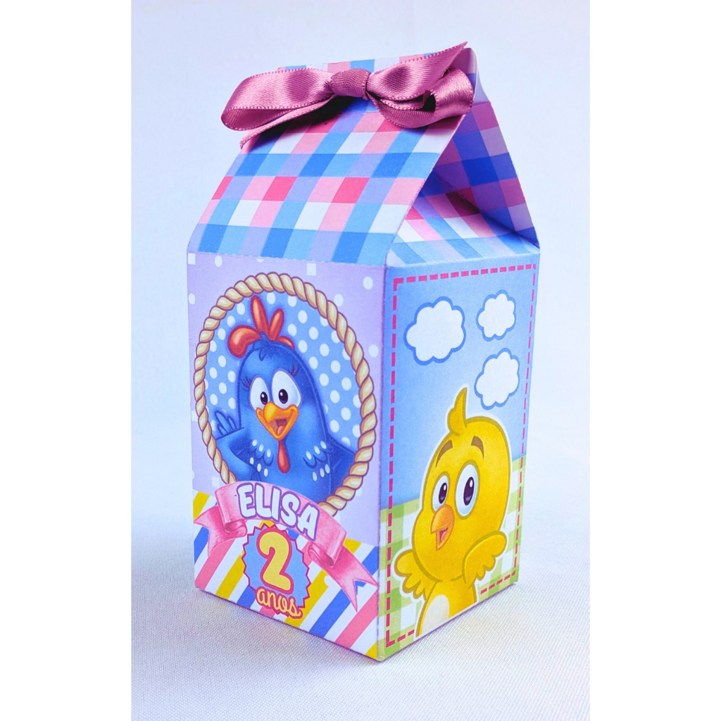 Kit 10 a 55 Caixinha Milk Galinha Pintadinha Personalizada de Papel Offset 180g