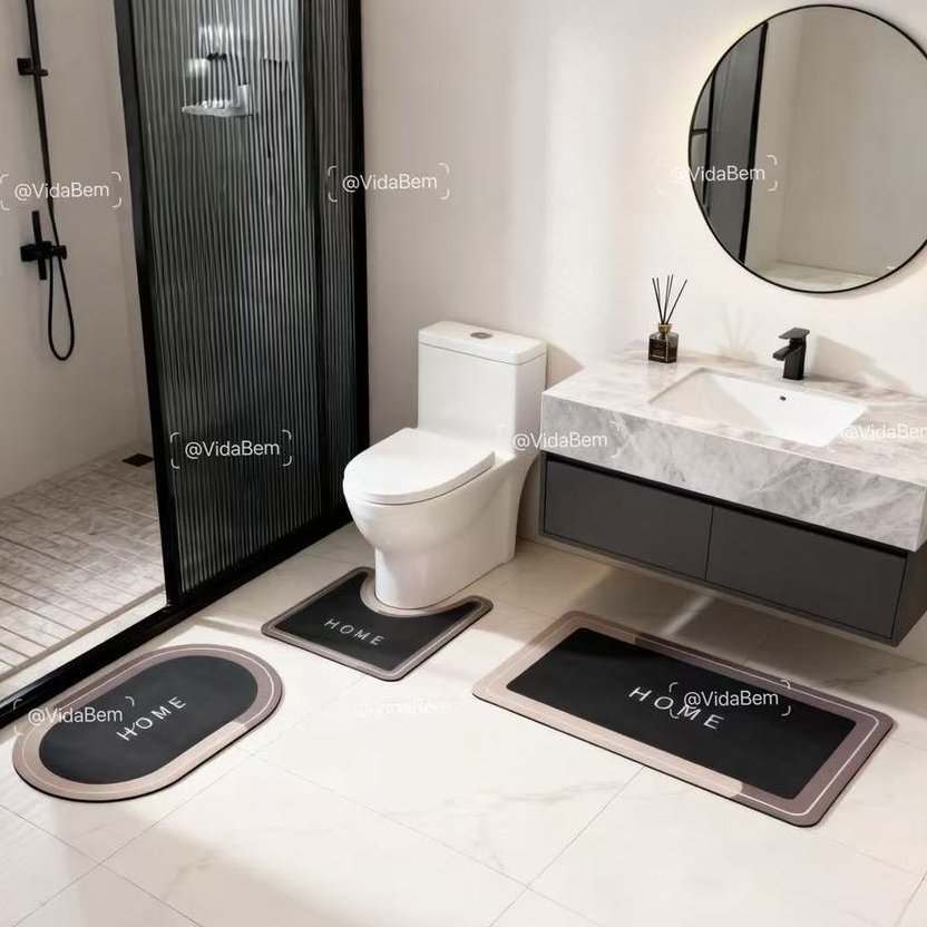 Kit3/Conjunto de Três Tapetes Antiderrapantes para Banheiro Absorventes para Uso Doméstico