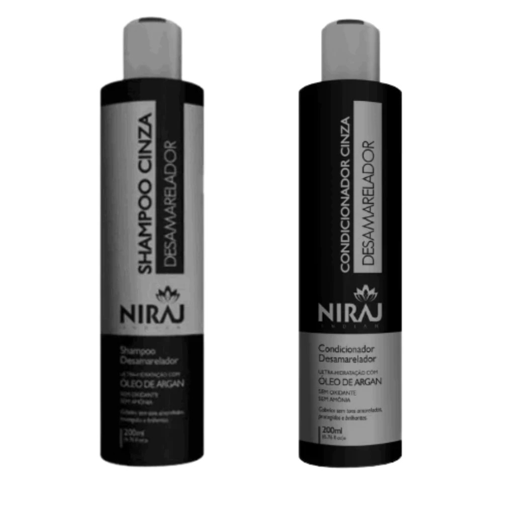 Kit Shampoo e Condicionador Cinza Desamarelador Niraj com Óleo de Argan – 200ml