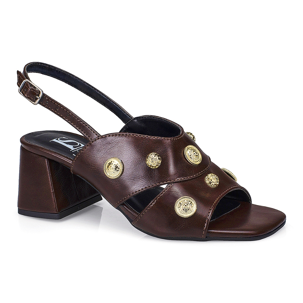 Sandália Feminina Salto Bloco Aplique ABS Ilhós Spike 15553 em Oferta na Shopee