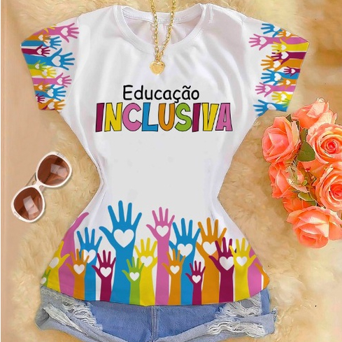 T-shirt Blusa Feminina Premium Estampada Educação Inclusiva P ao GG em Oferta na Shopee