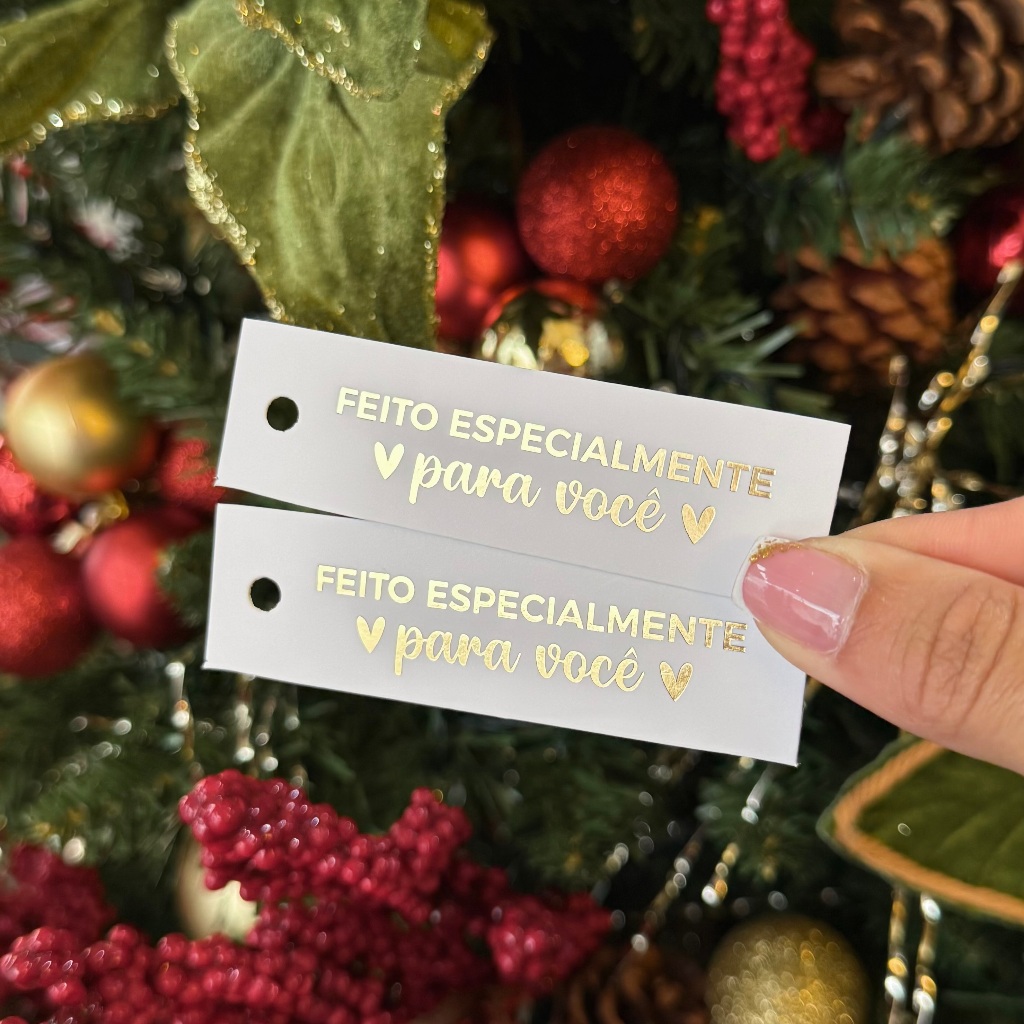 Tag Palito Hot Stamping "Feito Especialmente" em Oferta na Shopee