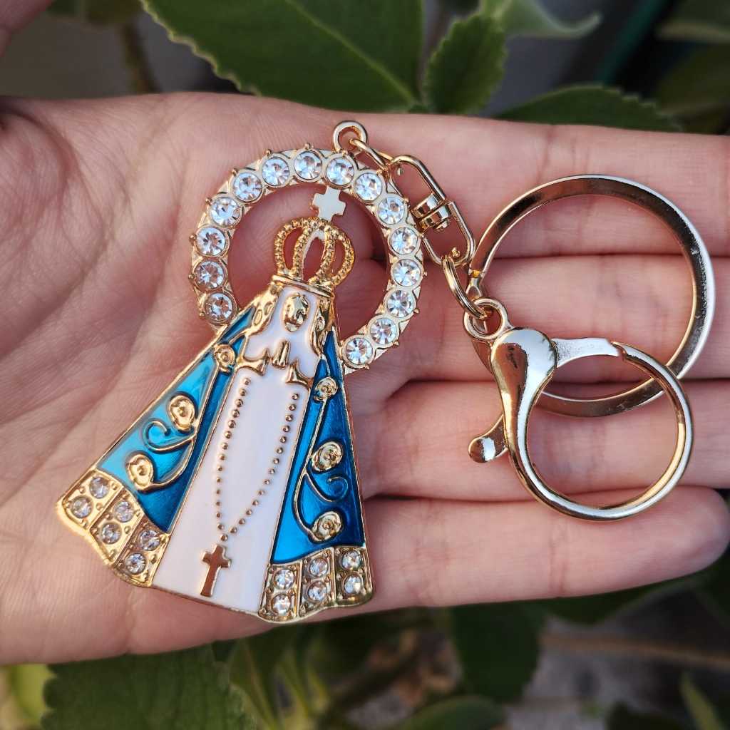 Chaveiro Nossa Senhora Aparecida com Coroa em Strass