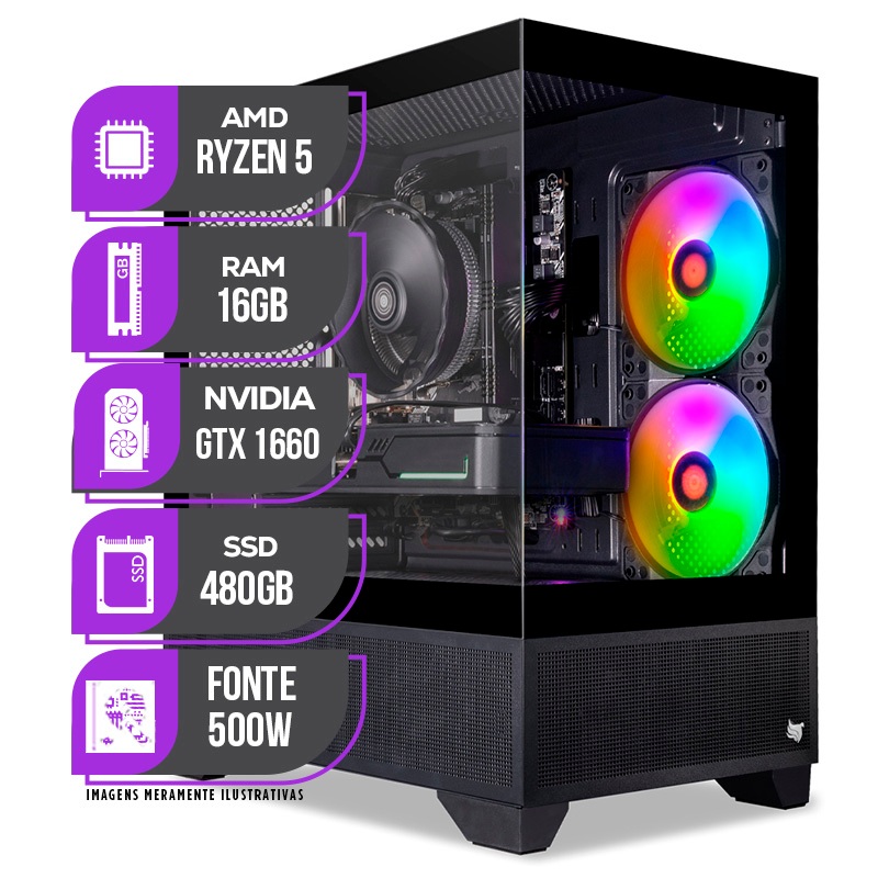 PC Gamer Mancer, AMD Ryzen 5 5500, GTX 1660 SUPER 6GB, 16GB DDR4, SSD 480GB, Fonte 500W 80 Plus em Oferta na Shopee