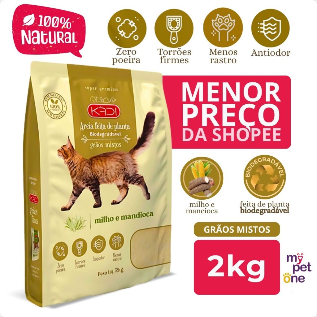 Areia Biodegradável Kadi Grãos Mistos - 2Kg