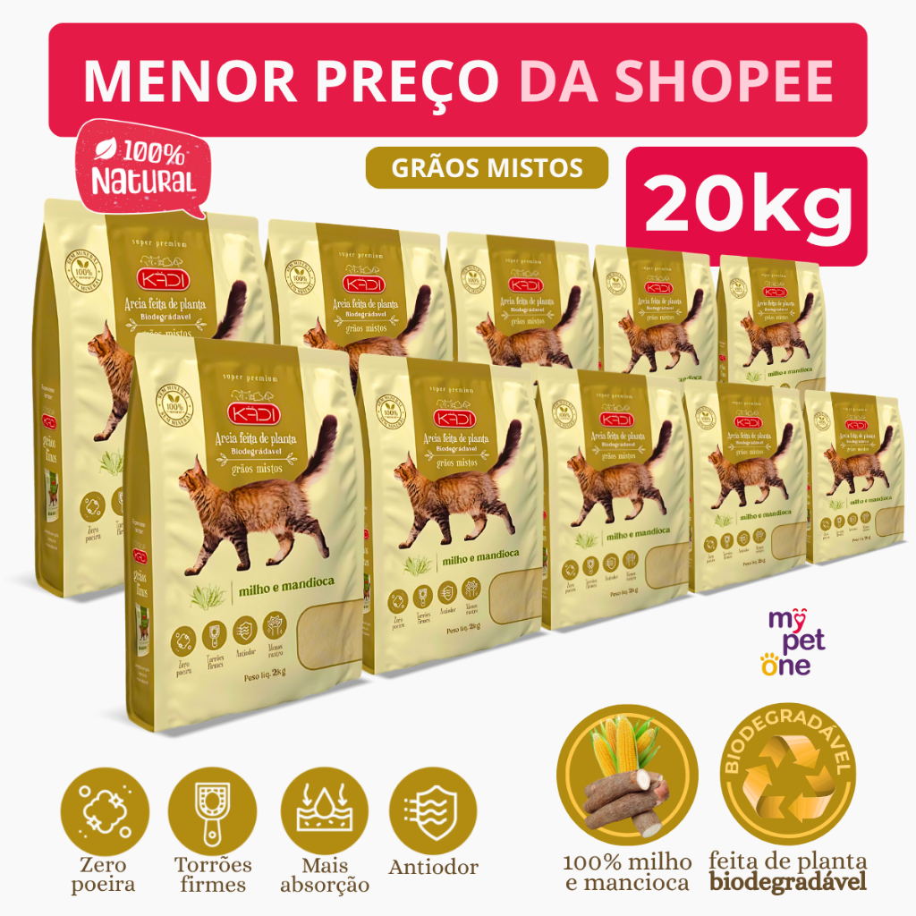 Kit 10 Areia Biodegradável Kadi Grãos Mistos - 2Kg