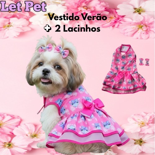 Vestido Verão Calor Roupa Pet Roupinha Para Cachorro Sortidas Com Par De Laço Tricoline / Cetim. em Oferta na Shopee