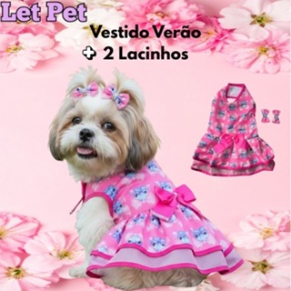 Vestido Verão Calor Roupa Pet Roupinha Para Cachorro Sortidas Com Par De Laço Tricoline / Cetim. em Oferta na Shopee