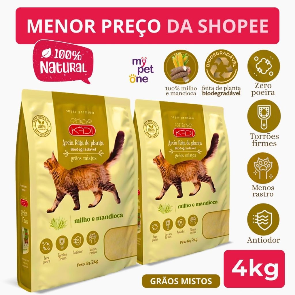 Kit 2 Areia Biodegradável Kadi Grãos Mistos - 2Kg