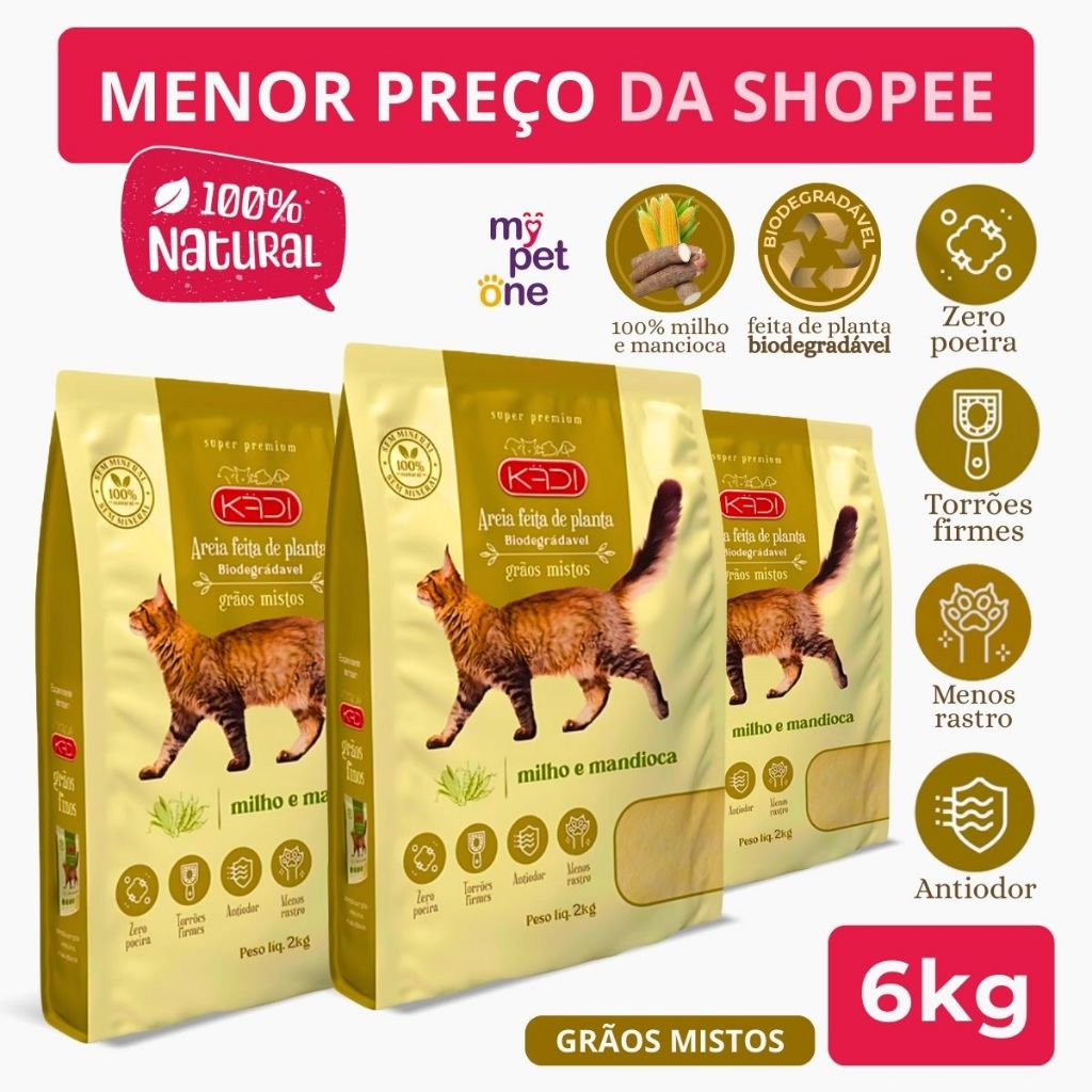 Kit 3 Areia Biodegradável Kadi Grãos Mistos - 2Kg em Oferta na Shopee