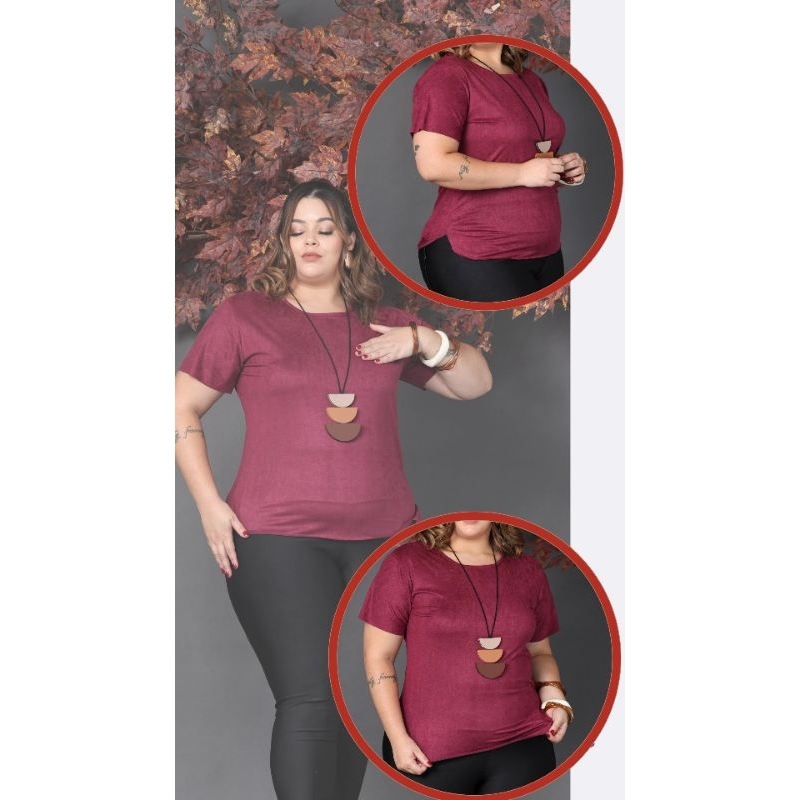 Blusa femenina de suede plus size básica com acabamento na gola G1 G2 G3 em Oferta na Shopee