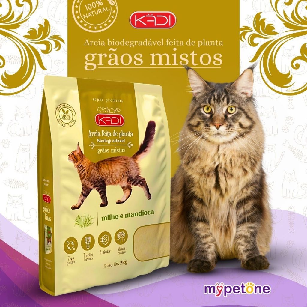 Kit 5 Areia Biodegradável Kadi Grãos Mistos - 2Kg
