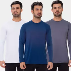 Kit 3 Camisas Masculina Manga Longa Proteção Solar Uv Térmica Segunda Pele Verão