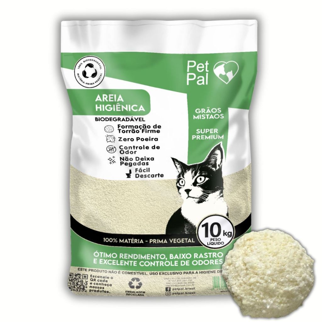 Areia Higiênica Biodegradável Para Gato Mandioca e Milho PetPal Grãos-Mistos