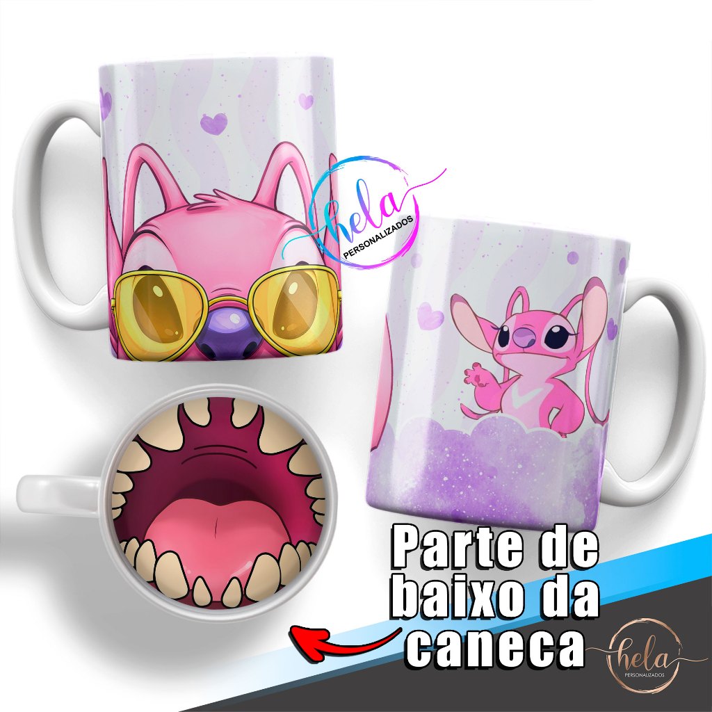 Caneca Angel Lilo & Stitch Disney Bocão Com Boca Em Baixo Personalizada