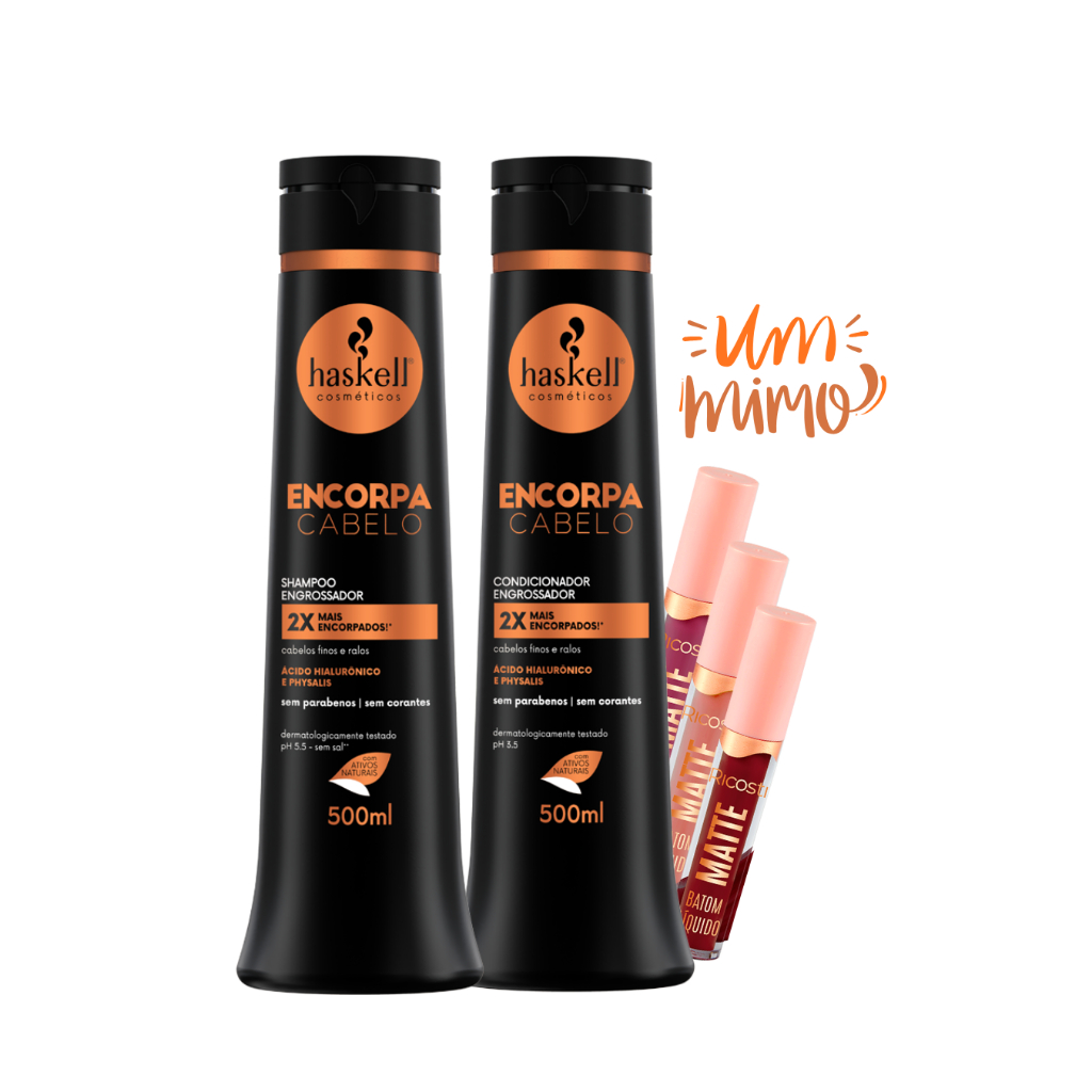Kit Shampoo e Condicionador Engrossador Encorpa Cabelo Haskell 500ml