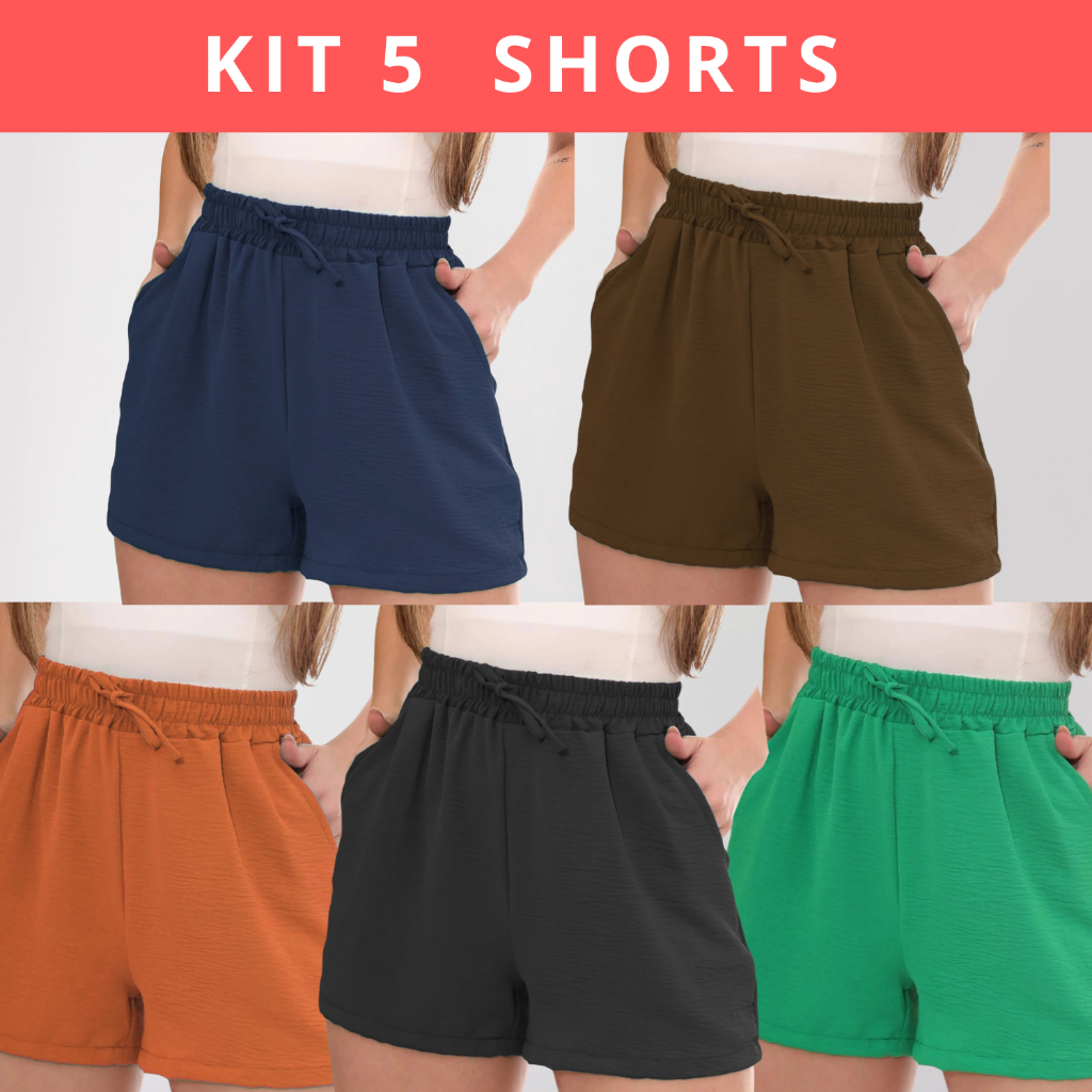 KIT 5 SHORTS VARIADOS DUNA SOLTINHO COM BOLSOS TENDENCIA VERAO PRAIA