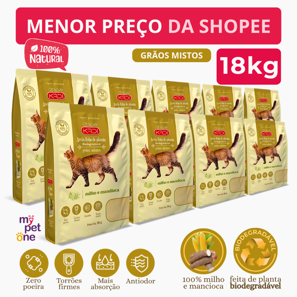 Kit 9 Areia Biodegradável Kadi Grãos Mistos - 2Kg em Oferta na Shopee