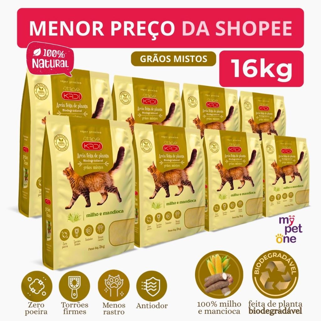 Kit 8 Areia Biodegradável Kadi Grãos Mistos - 2Kg em Oferta na Shopee