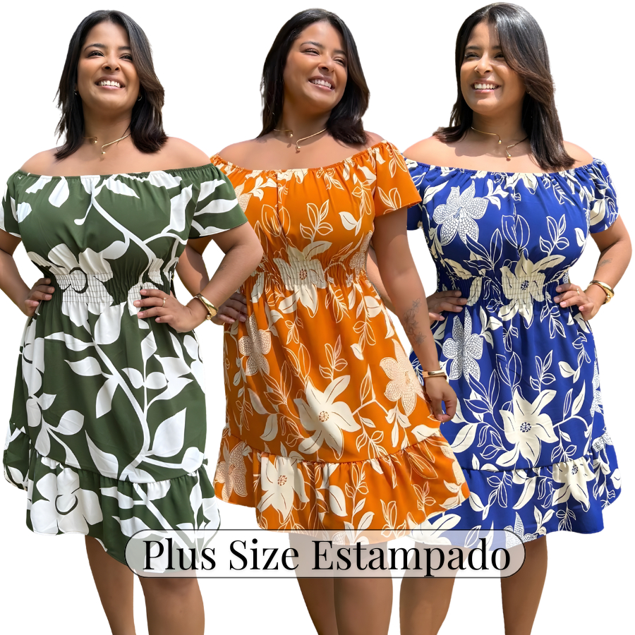 Vestido Curto Plus Size Ciganinha Feminino Estampado Ombro à Ombro Tecido Duna em Oferta na Shopee